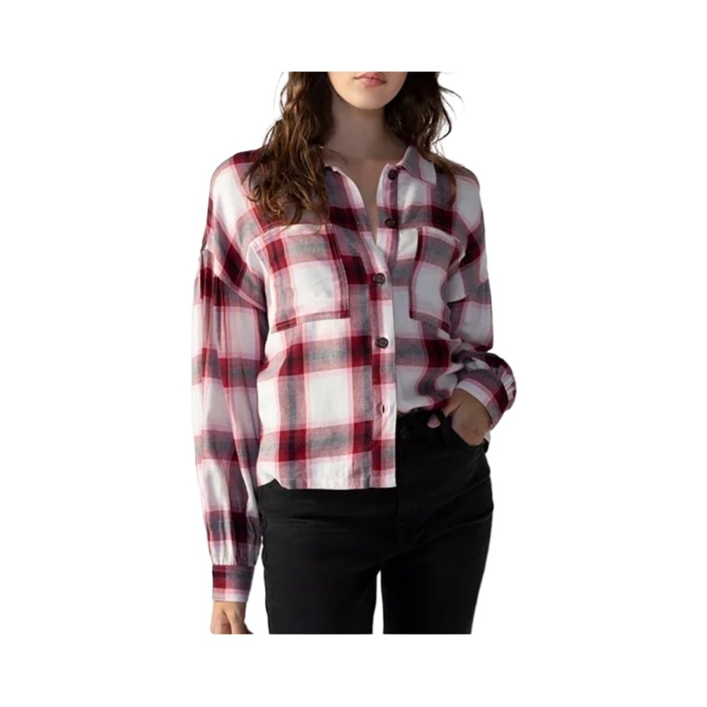 Sanctuary Plaid Pocket Detail Button Down Shirt NWT Size M